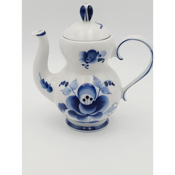 GZHEL Russian Porcelain Coffee Tea Pot Vtg 7.5" - Picture 4 of 11